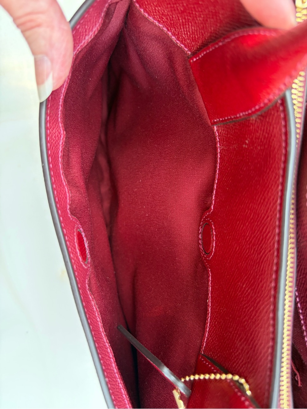 Coach Dark Cherry Red Leather Tote with Gold Hardware - Picture 13 of 16